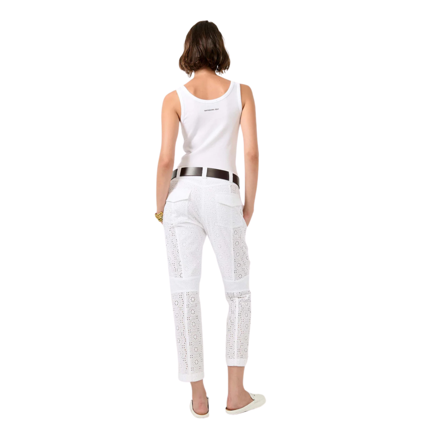 Pantalon cargo BARBARA BUI coton blanc ajouré broderie anglaise