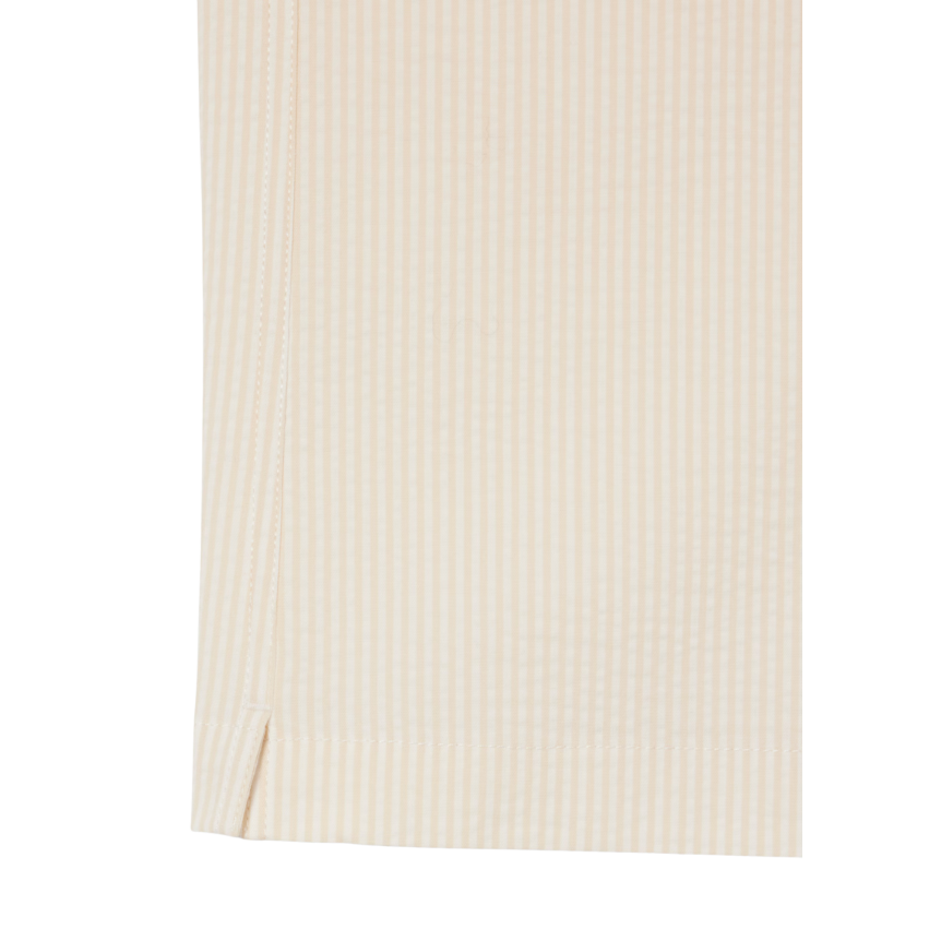 Chemise ample seersucker LACOSTE coton blanc beige fine rayure broderie crocodile