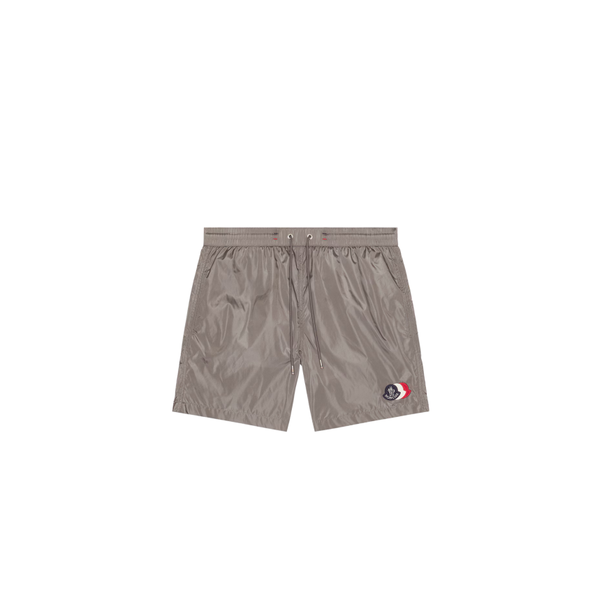 Short de bain MONCLER nylon gris logo tricolore