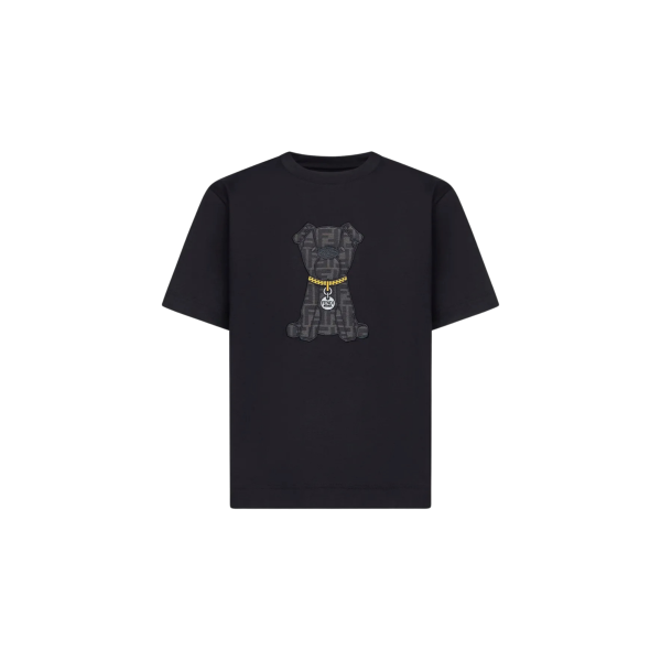 T-shirt manche courte FENDI col rond coton noir Chien Ito FF noir