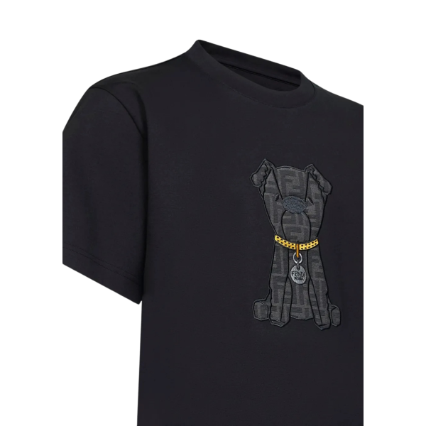 T-shirt manche courte FENDI col rond coton noir Chien Ito FF noir