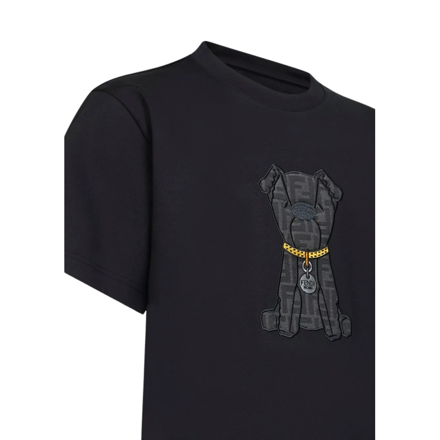 T-shirt manche courte FENDI col rond coton noir Chien Ito FF noir