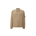 Sweat shirt col polo demi zip coton délavé vieilli beige gris