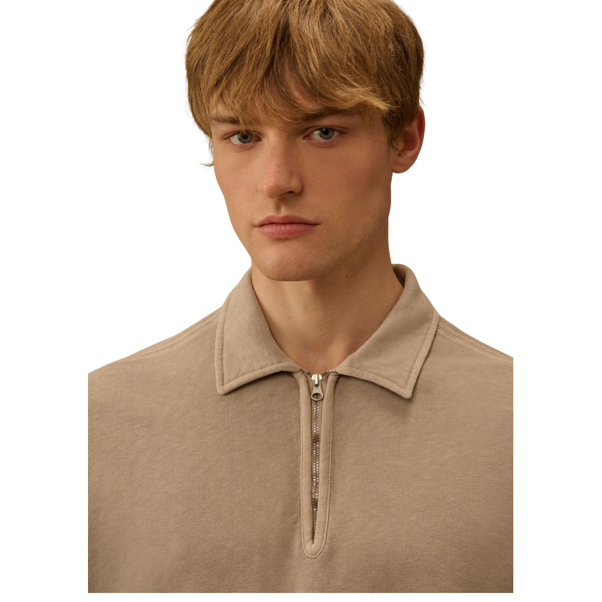 Sweat shirt CP COMPANY col polo demi zip coton délavé vieilli beige gris