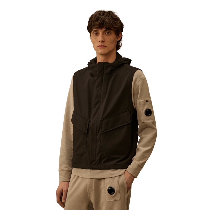 Gilet sans manches CP COMPANY à capuche lunettes nylon recyclé Shell R noir