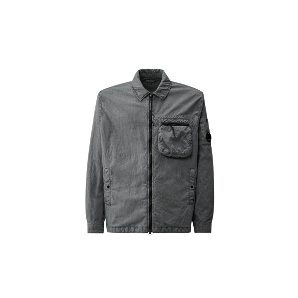 Surchemise CP COMPANY veste zippée à lentille nylon Panama bleu argenté