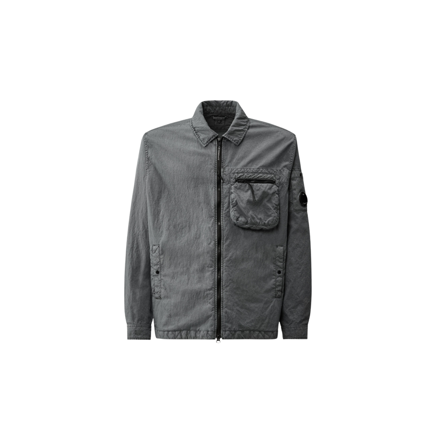 Surchemise CP COMPANY veste zippée à lentille nylon Panama bleu argenté