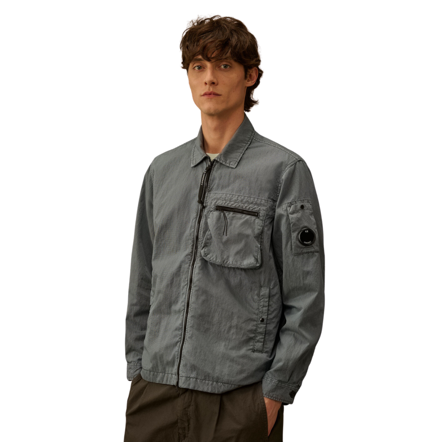 Surchemise CP COMPANY veste zippée à lentille nylon Panama bleu argenté