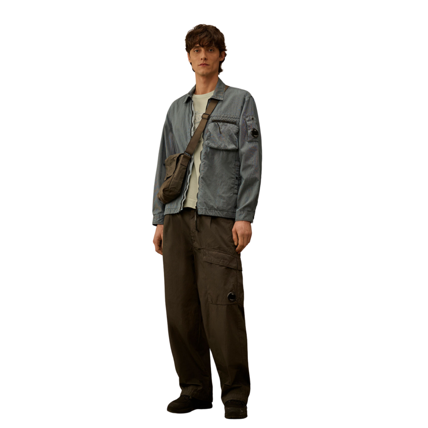 Surchemise CP COMPANY veste zippée à lentille nylon Panama bleu argenté