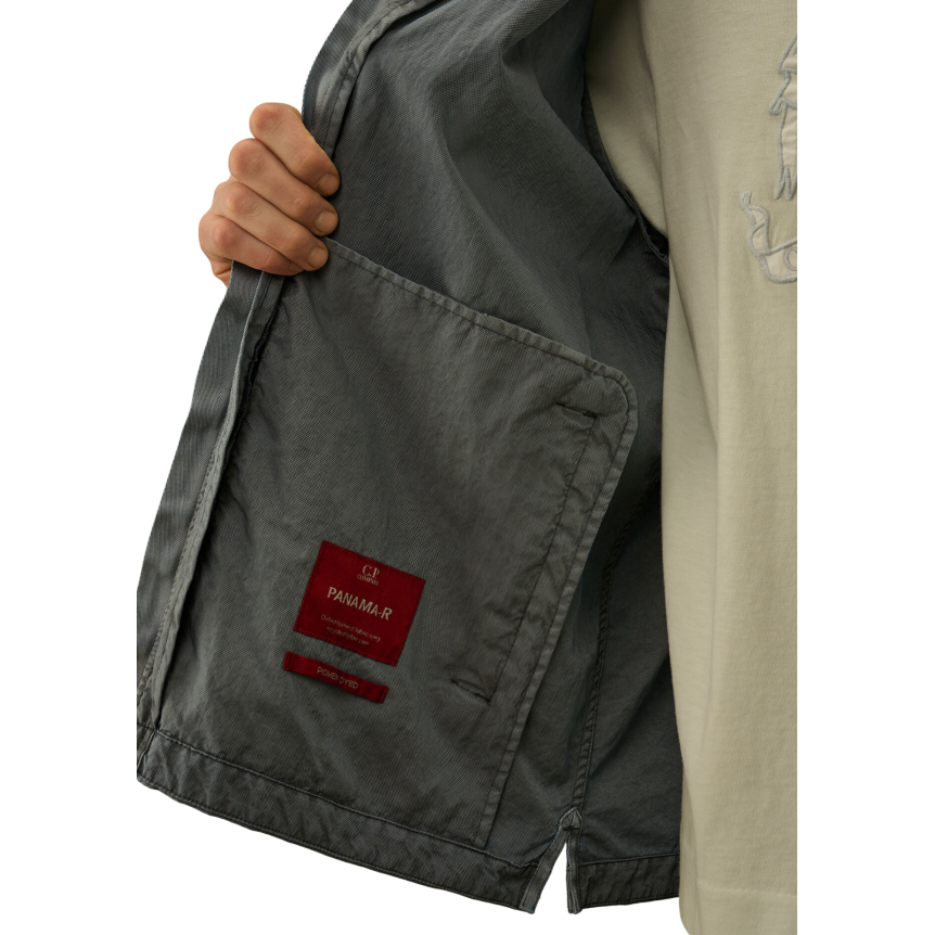 Surchemise CP COMPANY veste zippée à lentille nylon Panama bleu argenté