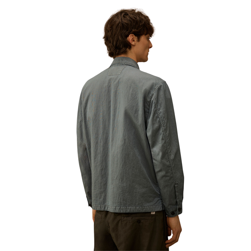 Surchemise CP COMPANY veste zippée à lentille nylon Panama bleu argenté