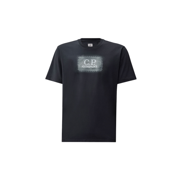 T-shirt à manches courtes CP COMPANY en jersey coton bleu marine broderie logo peinture