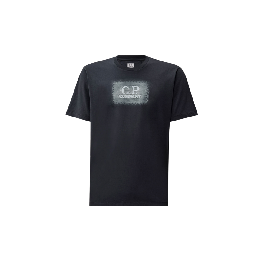 T-shirt à manches courtes CP COMPANY en jersey coton bleu marine broderie logo peinture