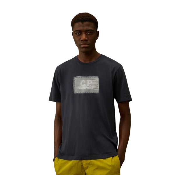 T-shirt à manches courtes CP COMPANY en jersey coton bleu marine broderie logo peinture