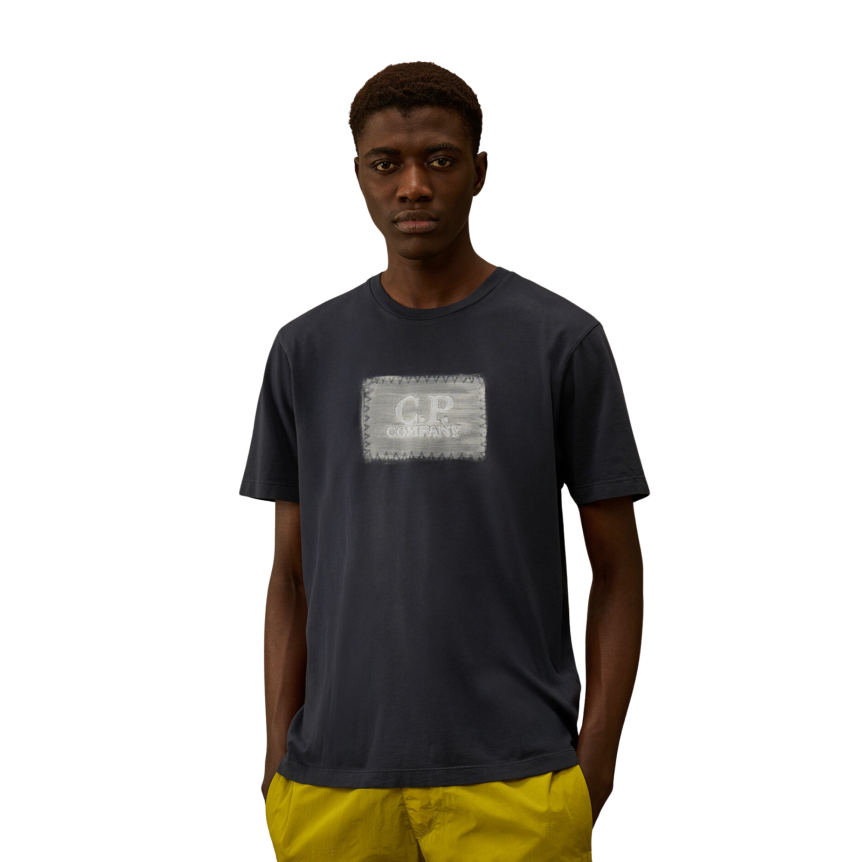 T-shirt à manches courtes CP COMPANY en jersey coton bleu marine broderie logo peinture