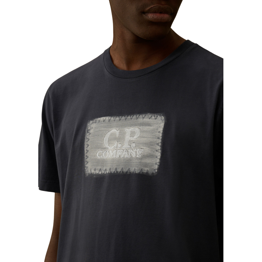 T-shirt à manches courtes CP COMPANY en jersey coton bleu marine broderie logo peinture