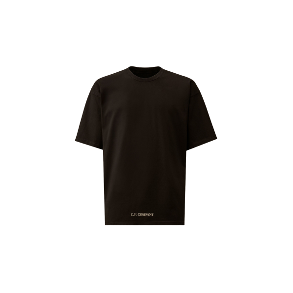 T-shirt CP COMPANY col rond à manches courtes en jersey coton noir logo pochoir
