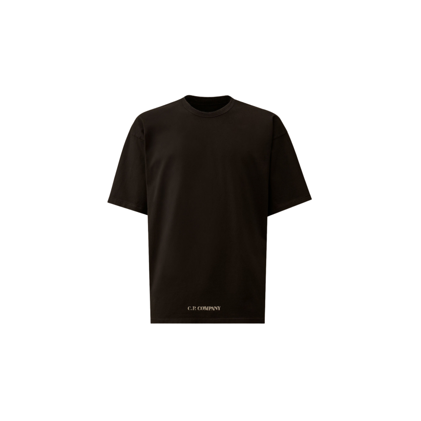 T-shirt CP COMPANY col rond à manches courtes en jersey coton noir logo pochoir