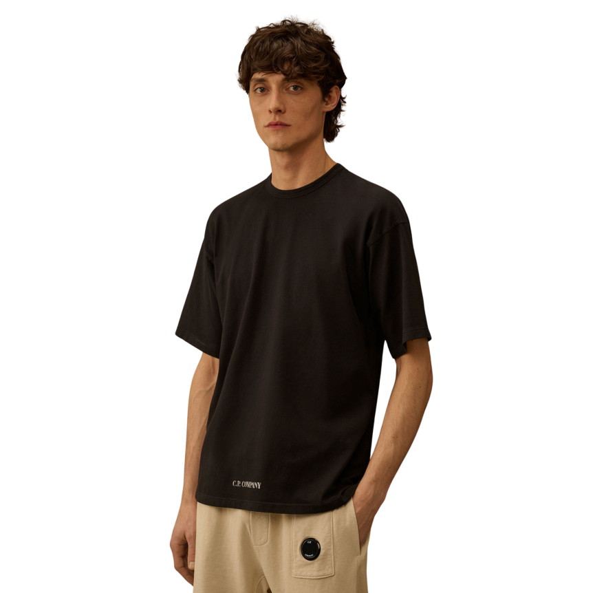 T-shirt CP COMPANY col rond à manches courtes en jersey coton noir logo pochoir