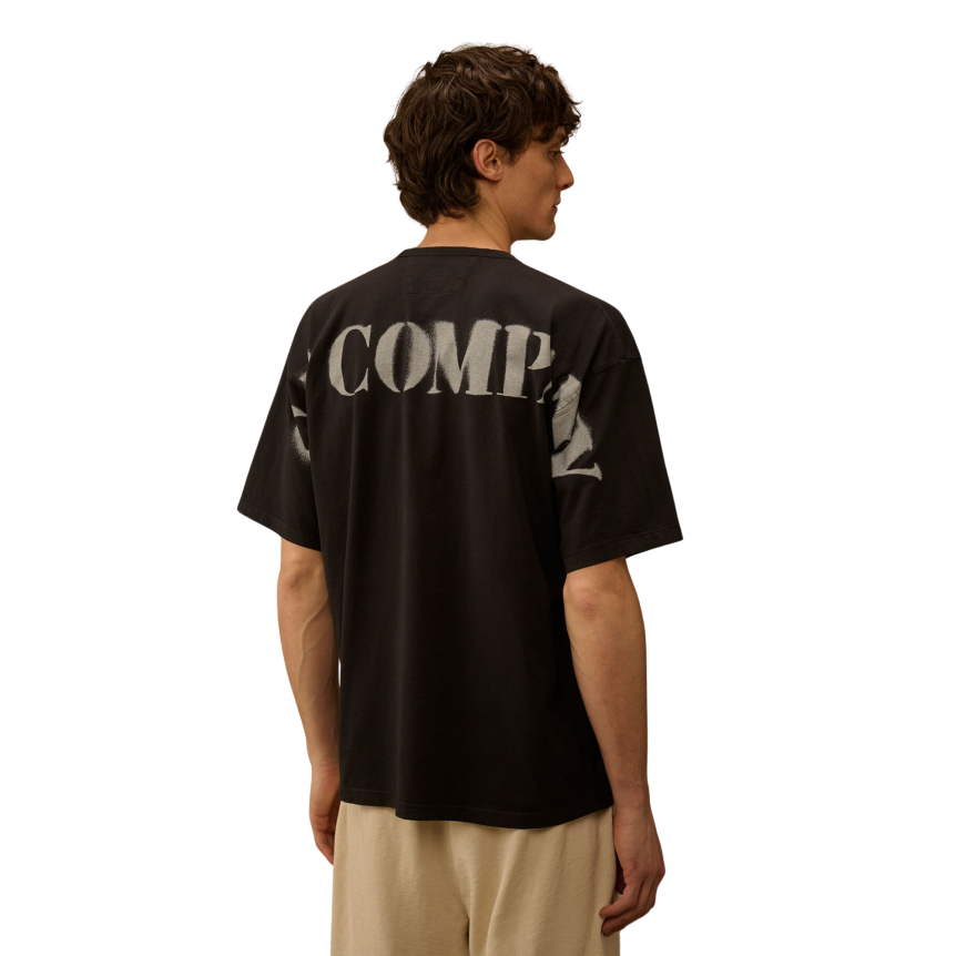 T-shirt CP COMPANY col rond à manches courtes en jersey coton noir logo pochoir