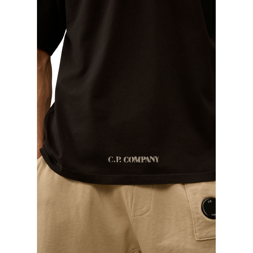 T-shirt CP COMPANY col rond à manches courtes en jersey coton noir logo pochoir