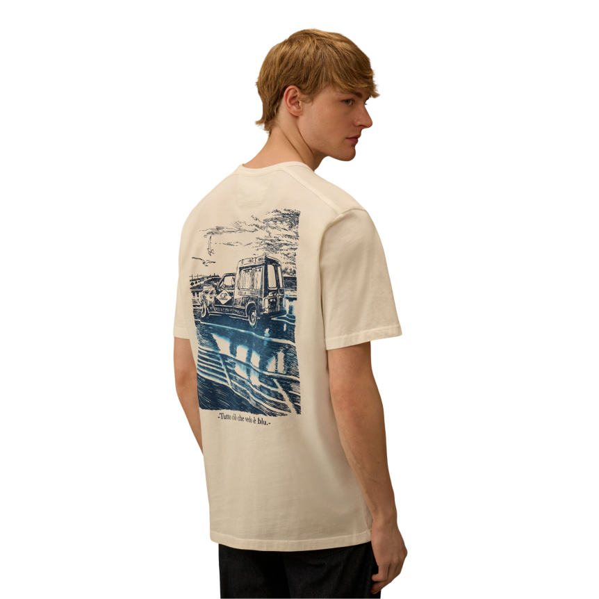 T-shirt à manches courtes CP COMPANY en jersey coton blanc imprimé camion bleu dos