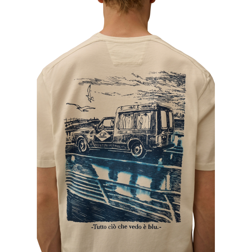 T-shirt à manches courtes CP COMPANY en jersey coton blanc imprimé camion bleu dos