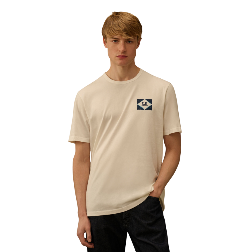 T-shirt à manches courtes CP COMPANY en jersey coton blanc imprimé camion bleu dos