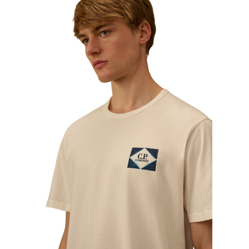 T-shirt à manches courtes CP COMPANY en jersey coton blanc imprimé camion bleu dos