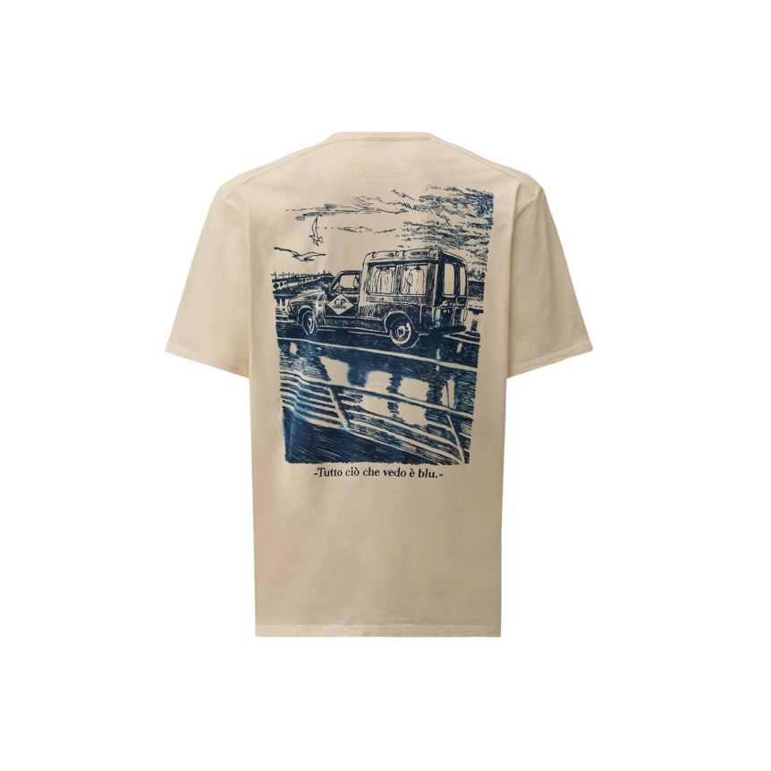 T-shirt à manches courtes CP COMPANY en jersey coton blanc imprimé camion bleu dos