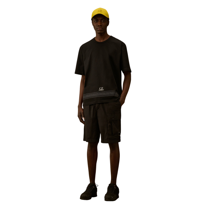 Short cargo  CP COMPANY coton extensible nylon 50 Fili noir lentille poche