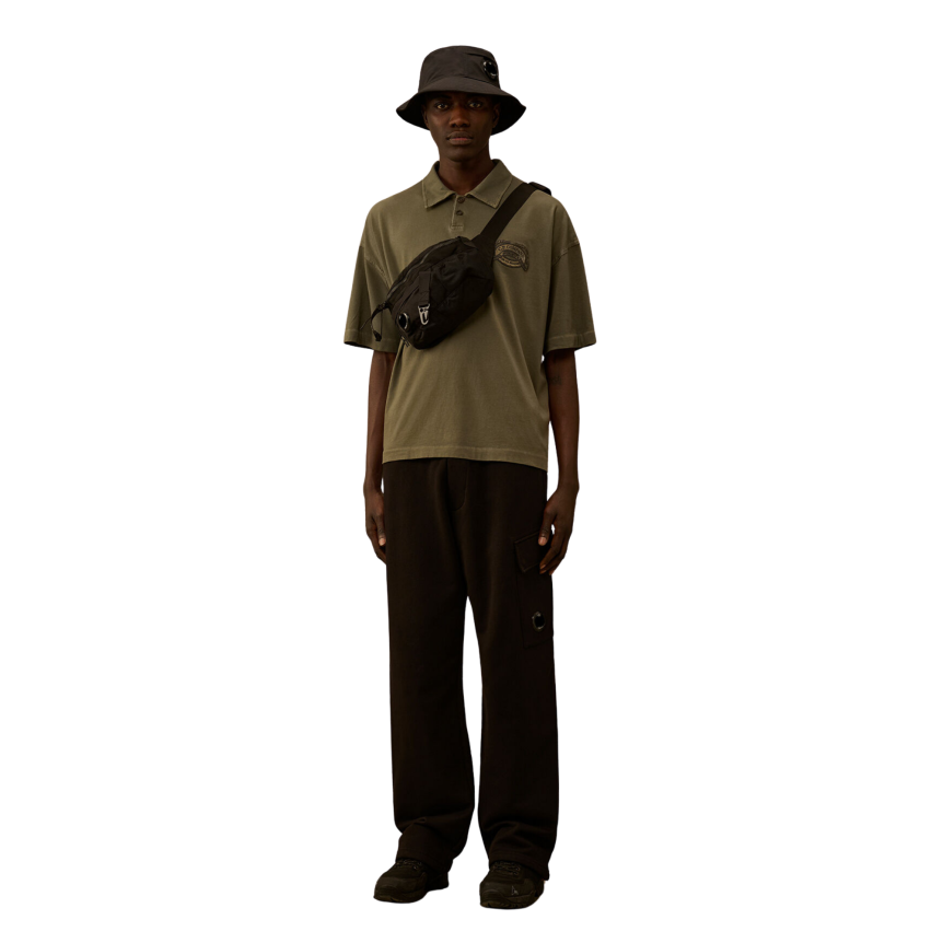 Pantalon de survêtement cargo CP COMPANY coton polaire motif diagonal noir