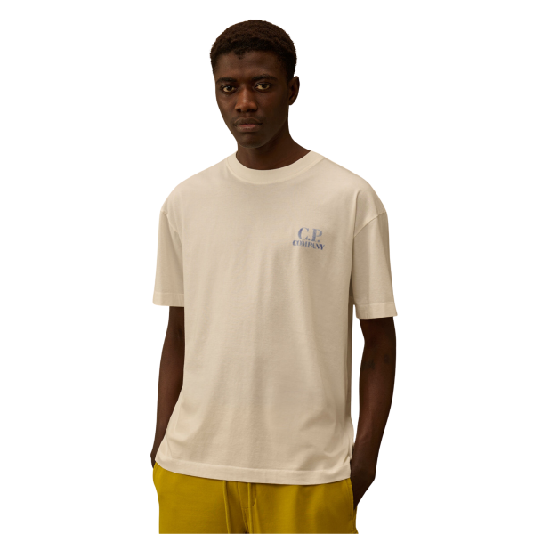 T-shirt manche courte CP COMPANY coton écru logo CP British Sailor bleu flou dos