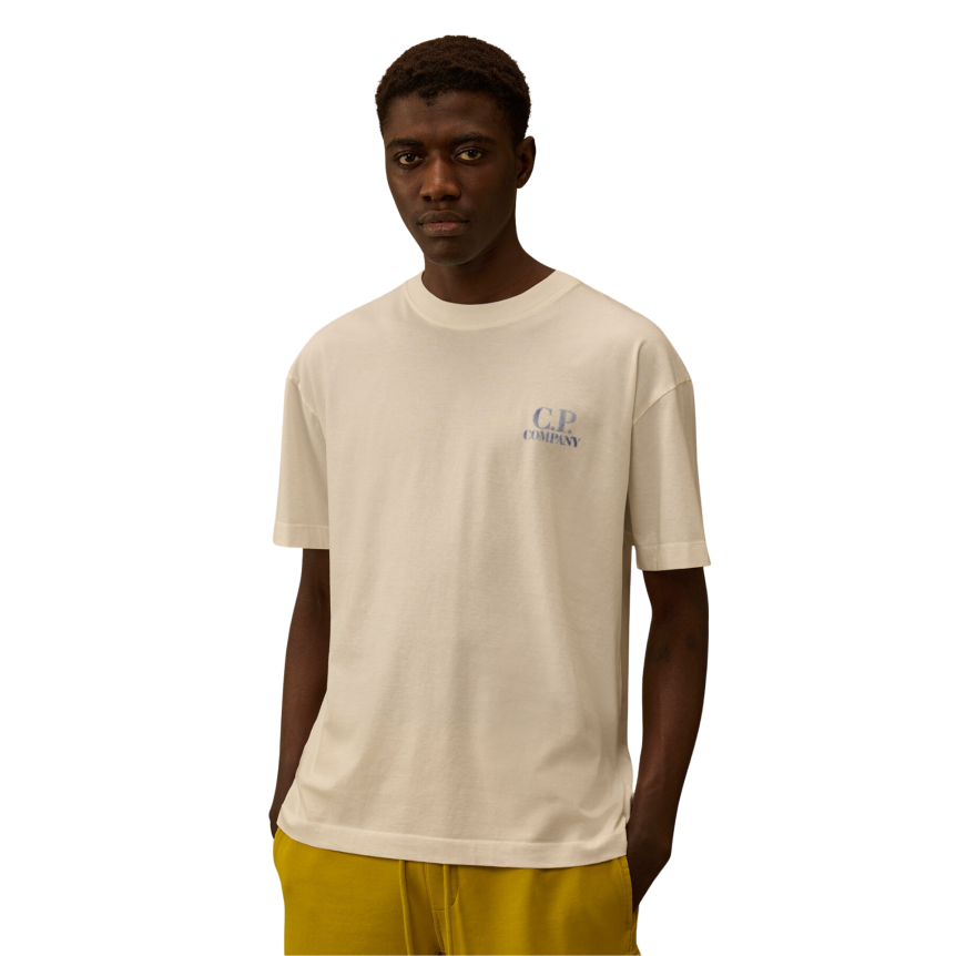 T-shirt manche courte CP COMPANY coton écru logo CP British Sailor bleu flou dos