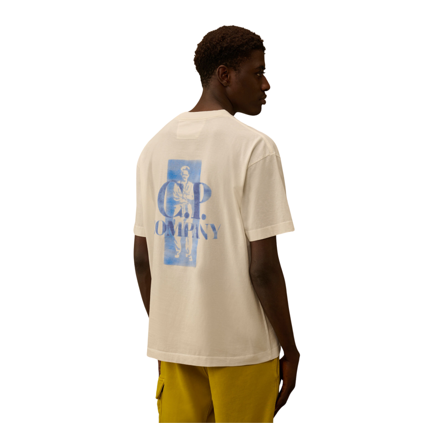 T-shirt manche courte CP COMPANY coton écru logo CP British Sailor bleu flou dos