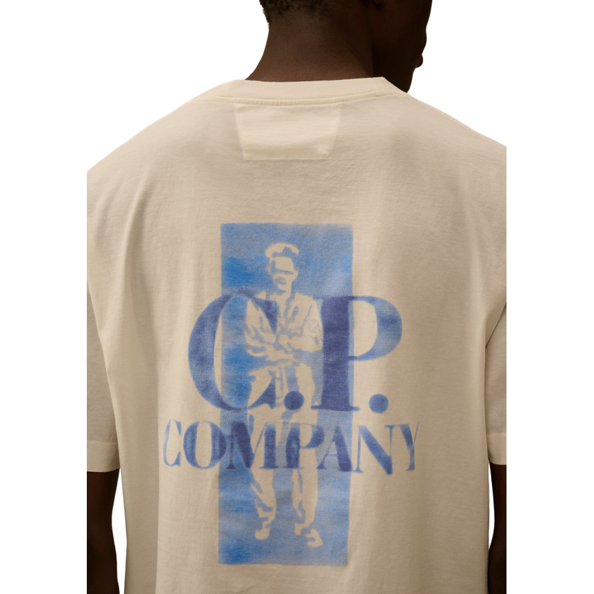 T-shirt manche courte CP COMPANY coton écru logo CP British Sailor bleu flou dos