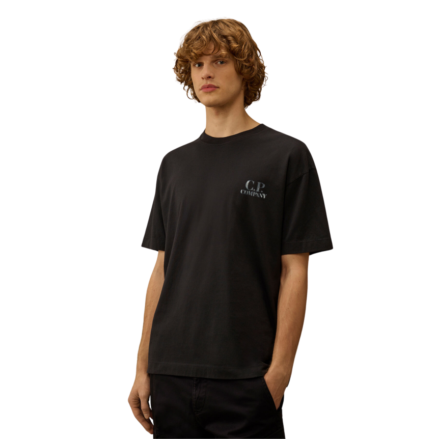 T-shirt manche courte CP COMPANY jersey coton noir imprimé lunettes dos