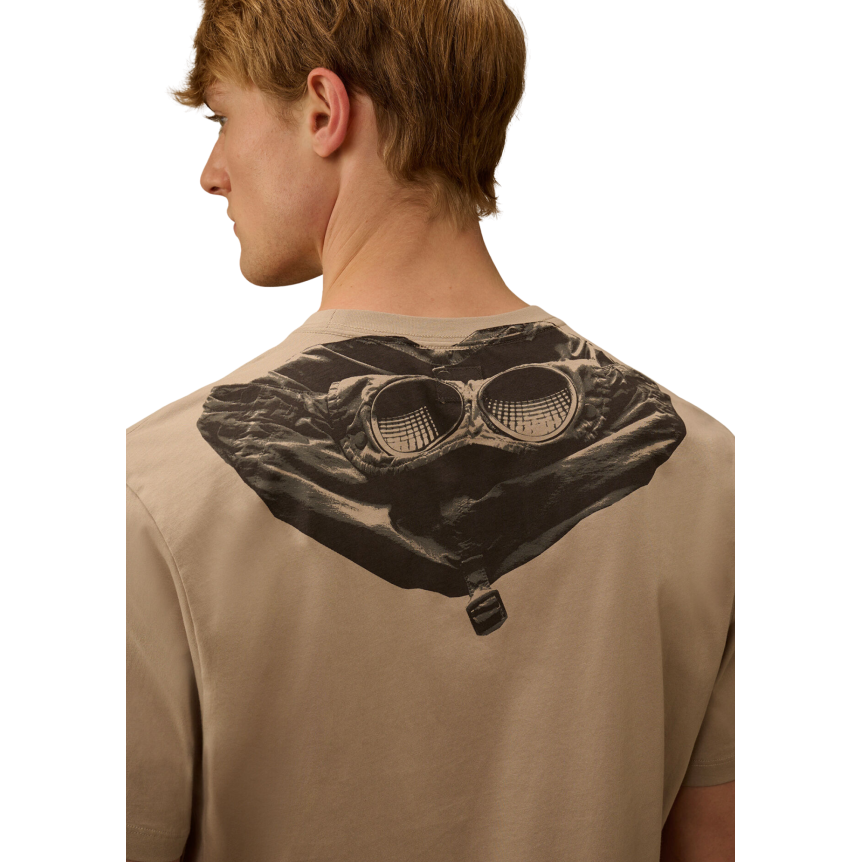 T-shirt manche courte CP COMPANY  jersey coton gris beige imprimé lunettes dos