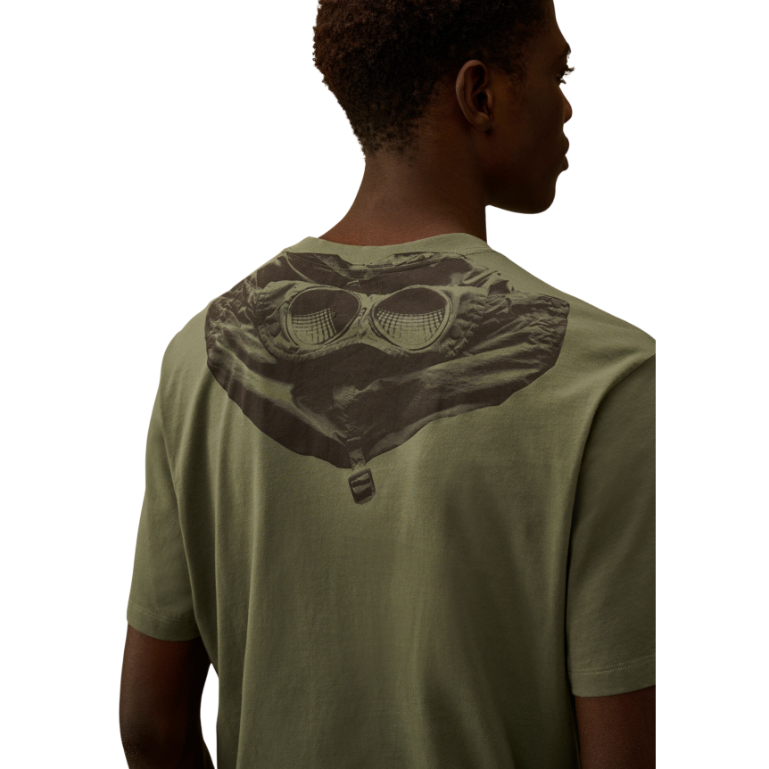 T-shirt manche courte CP COMPANY  jersey coton kaki imprimé lunettes dos