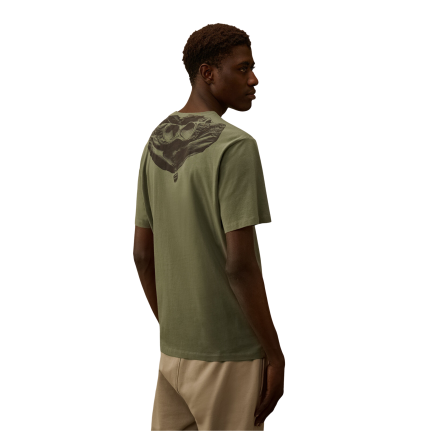 T-shirt manche courte CP COMPANY  jersey coton kaki imprimé lunettes dos