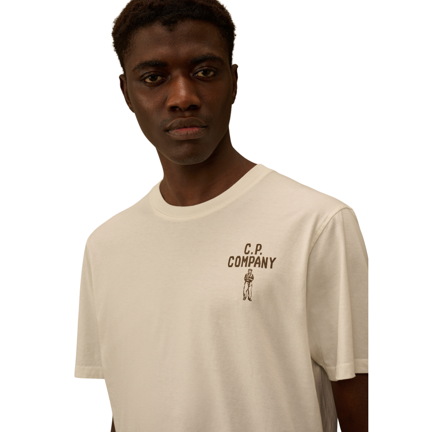 T-shirt col rond CP COMPANY manche courte coton écru Logo CP British Sailor poitrine dos