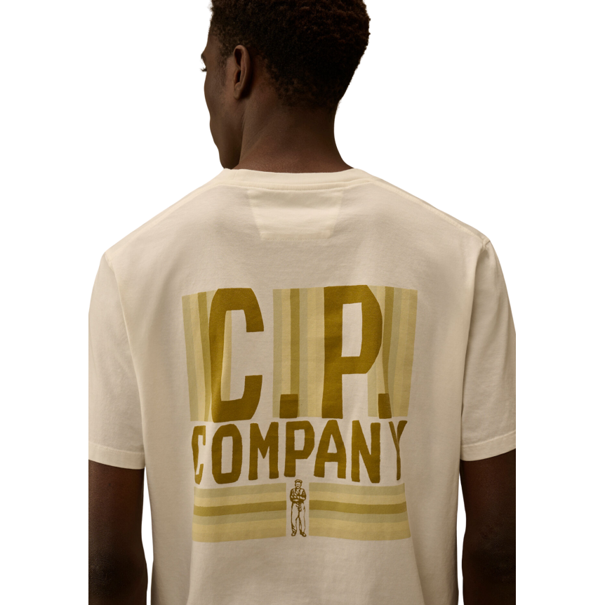 T-shirt col rond CP COMPANY manche courte coton écru Logo CP British Sailor poitrine dos