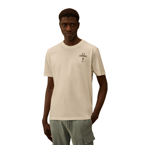 T-shirt col rond CP COMPANY manche courte coton écru Logo CP British Sailor poitrine dos