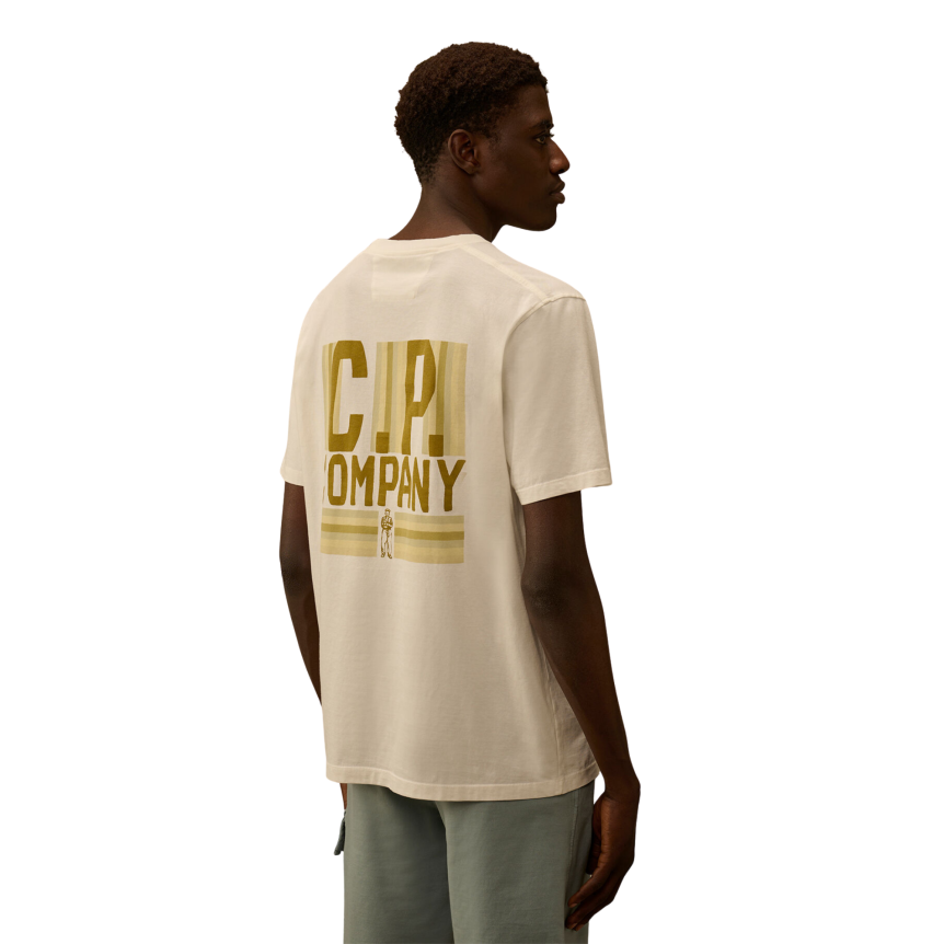 T-shirt col rond CP COMPANY manche courte coton écru Logo CP British Sailor poitrine dos