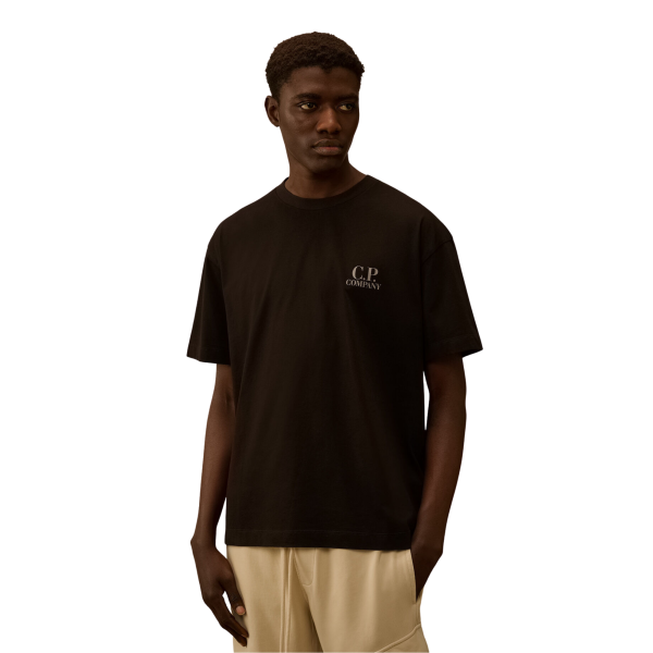 T-shirt col rond CP COMPANY jersey coton noir gros logo dos