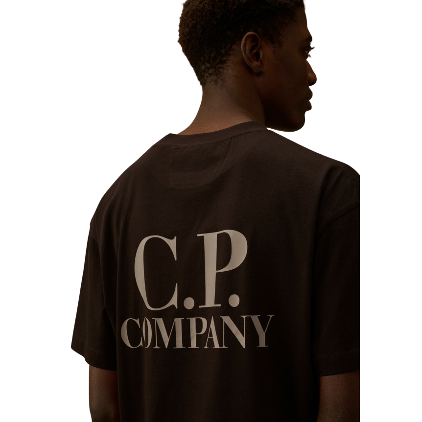 T-shirt col rond CP COMPANY jersey coton noir gros logo dos