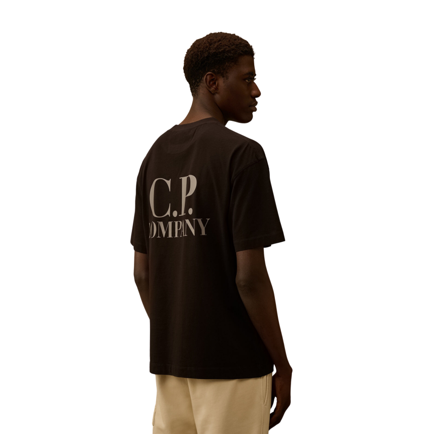 T-shirt col rond CP COMPANY jersey coton noir gros logo dos