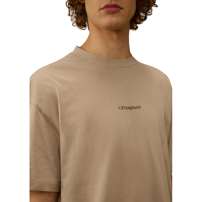 T-shirt manche courte CP COMPANY col rond coton gris beige gros CP dos
