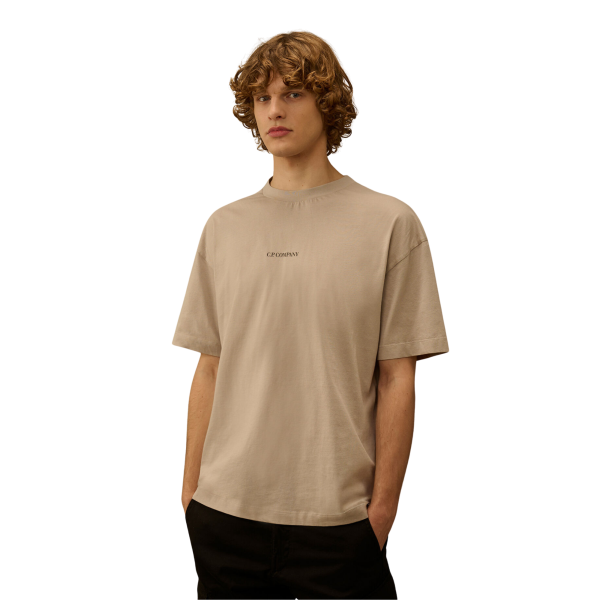 T-shirt manche courte CP COMPANY col rond coton gris beige gros CP dos