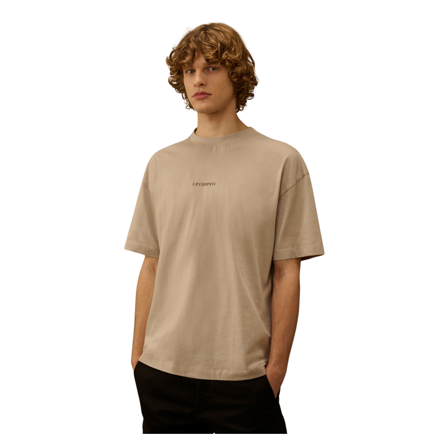 T-shirt manche courte CP COMPANY col rond coton gris beige gros CP dos